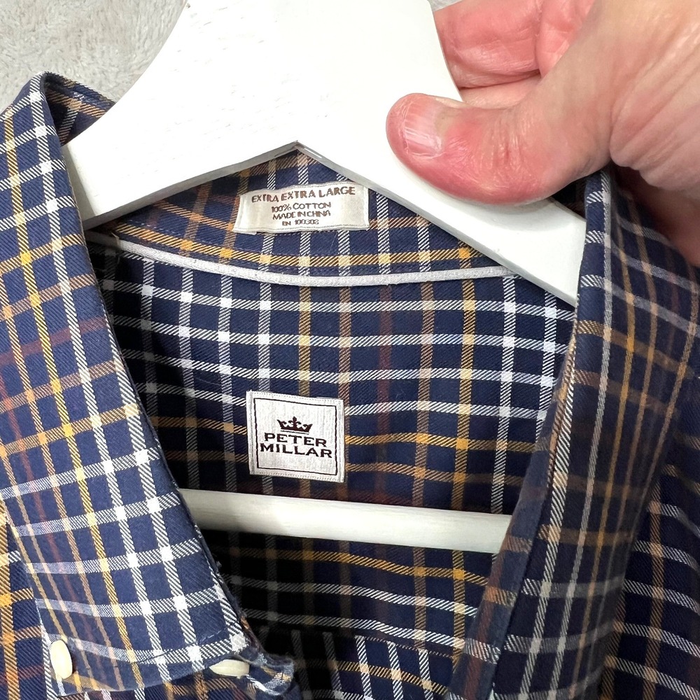 Peter Millar Button Down Long Sleeve Plaid Dress Shirt Men's XXL - Picture 3 of 9
